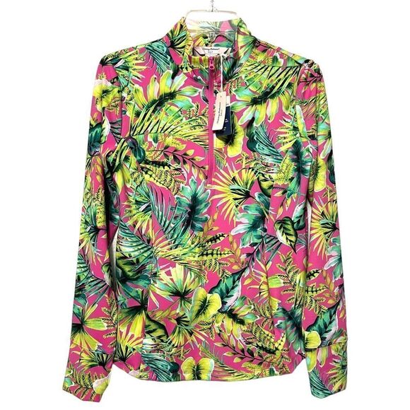 NWT TOMMY BAHAMA GOLF Bright Floral Mock Neck Half Zip UPF 50 Top M - Picture 1 of 6